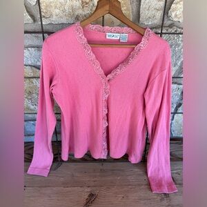 White Stag Pink Lace trimmed button up cardigan   size SM